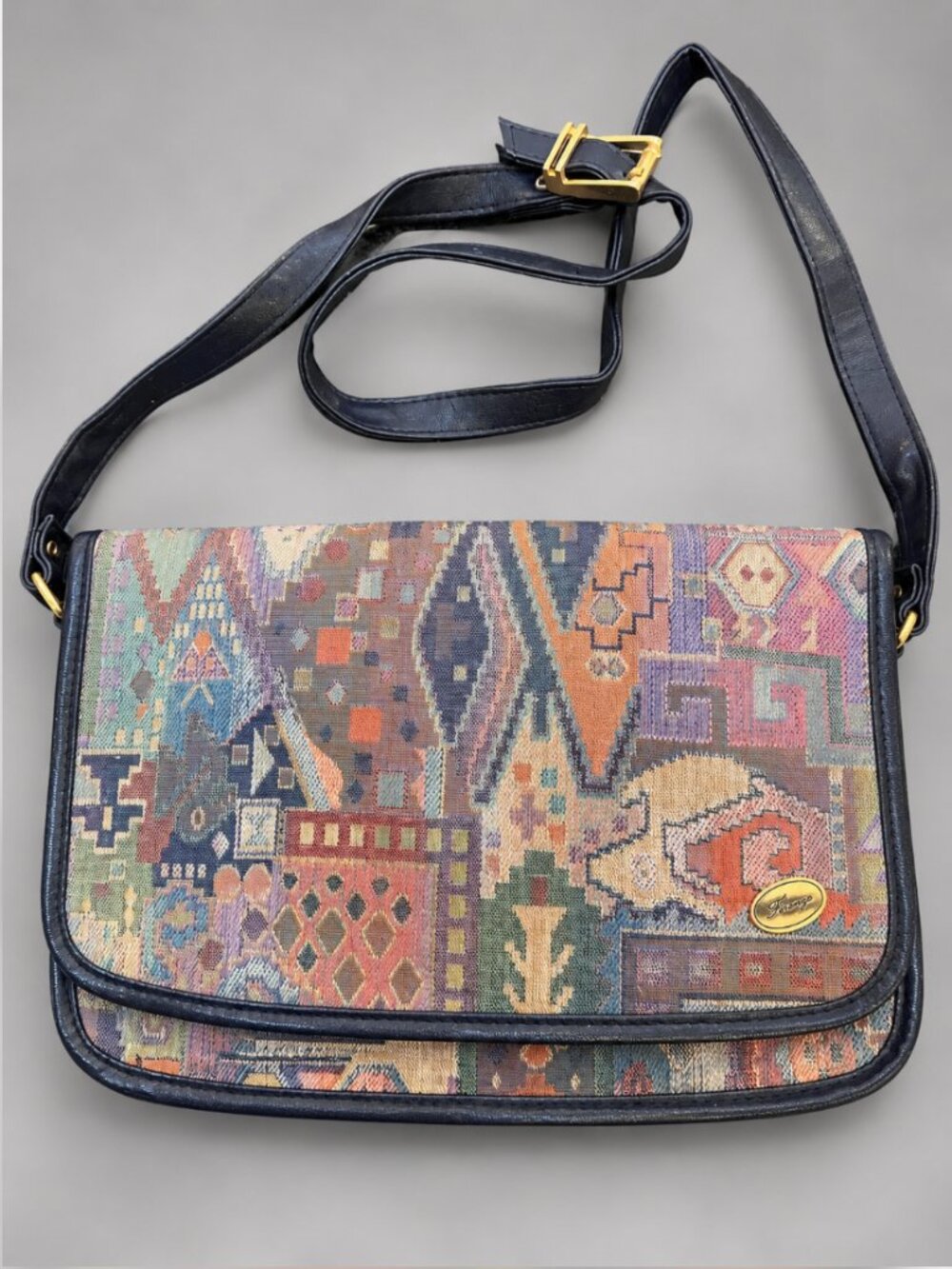 Firenze Tapestry Crossbody Messenger Bag Geometric Print Multicolor Boho